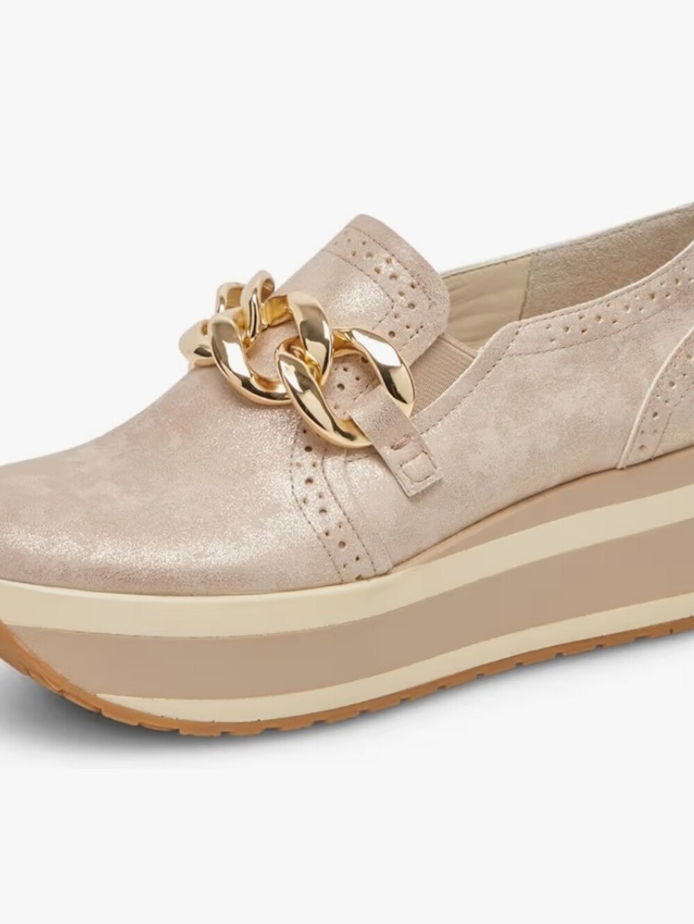 NWT Dolce VITA Women's Light Gold Nubuck Chain-Trim Slip-On Shoes/Snickers 8.5